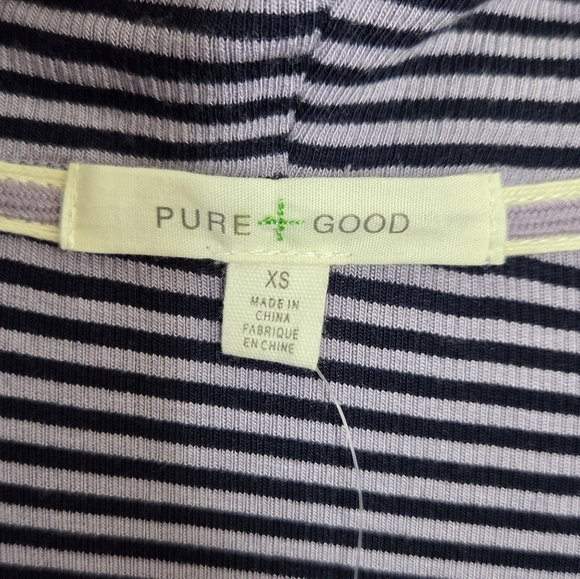Anthropologie Pure + Good | Navy Blue Lavender Purple Striped Cowl Neck Top - Picture 4 of 7
